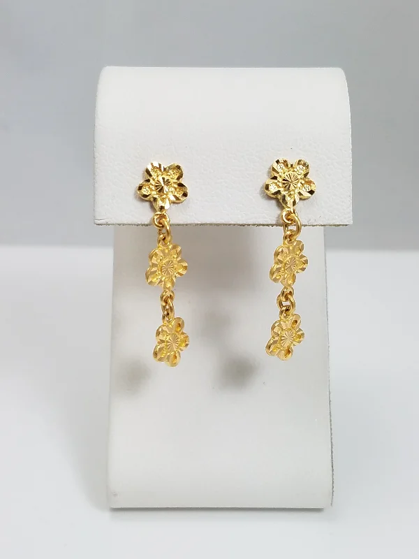 ladies-elegant-silver-earrings-Radiant 22k Yellow Gold Flower Dangle Earrings