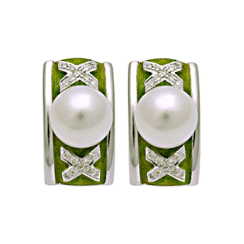 ladies-vintage-gold-earrings-Earrings-South Sea Pearl and Diamond (Enamel)  (198AS)