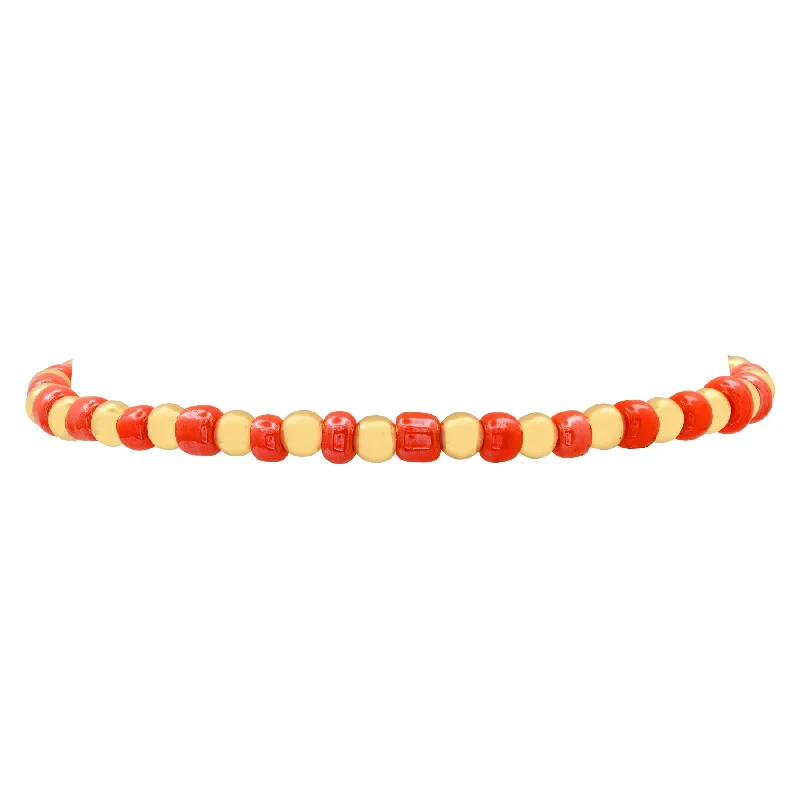 Ladies bracelets for gym vibes -IRIDESCENT BALL STRETCH BRACELET GOLD & ORANGE