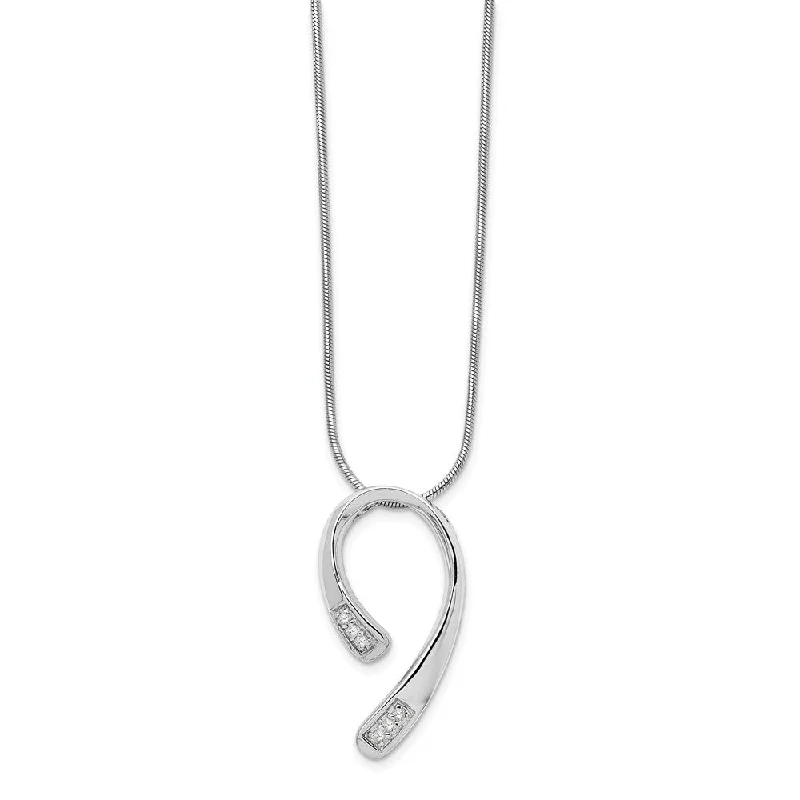 Ladies necklaces for sister bonds -Diamond Hook Necklace in Rhodium Plated Silver, 18-20 Inch