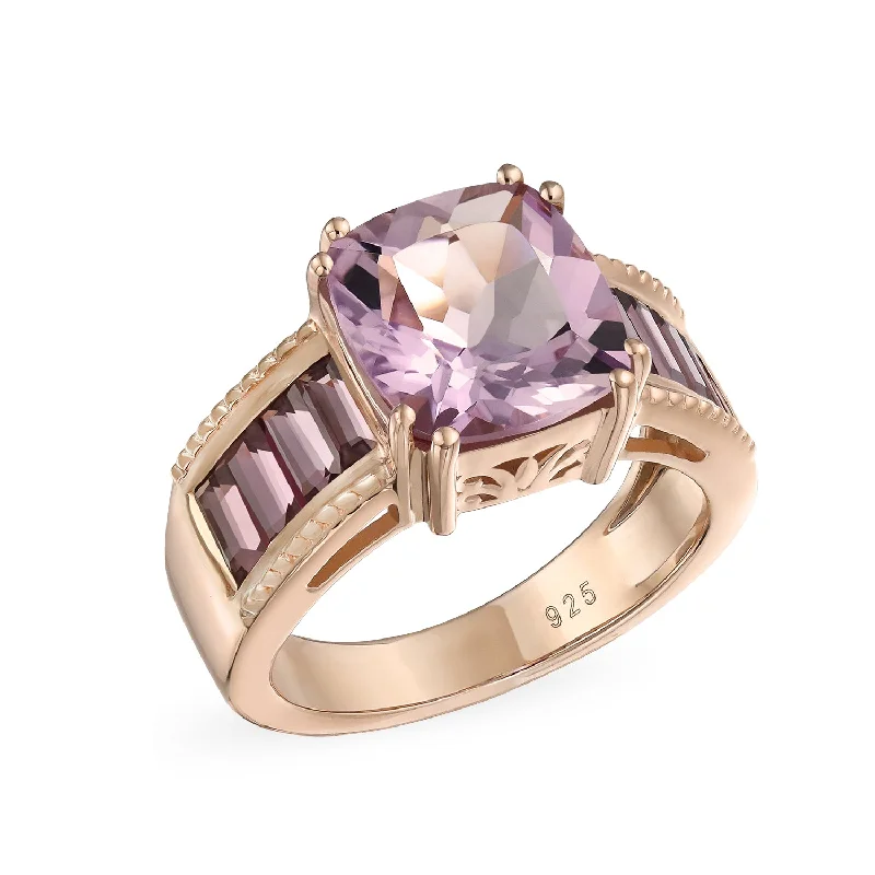 engagement-modern-platinum-rings-Art Deco 5.45CT Pink Amethyst Engagement Ring with Rhodolite Garnet, Rose Gold