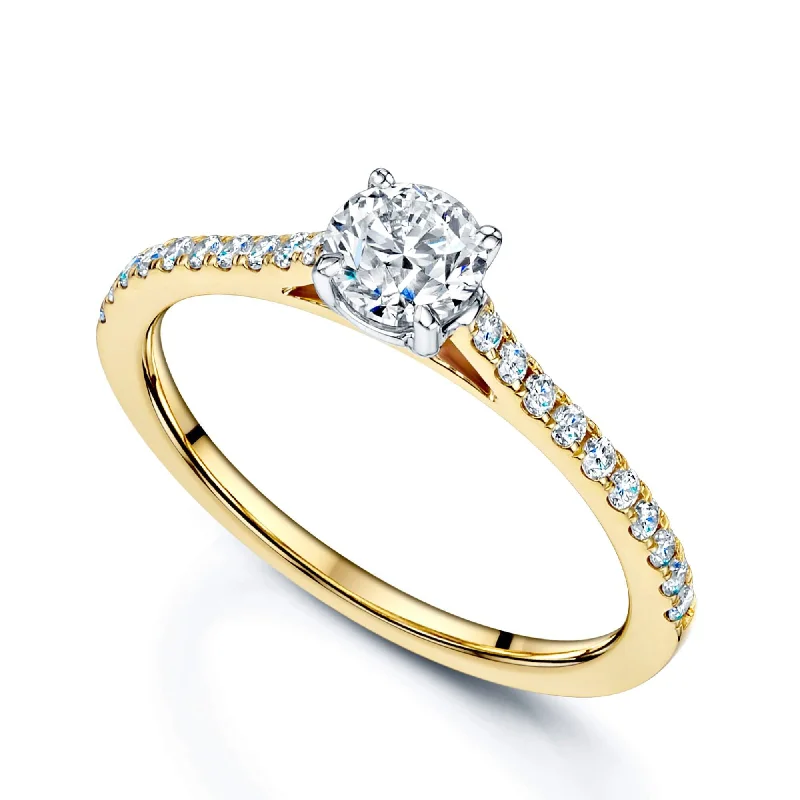 engagement-round-platinum-rings-Simply Solitaire Collection 18ct Yellow Gold Diamond Solitaire Engagement Ring With Diamond Shoulders GIA Certified 0.50 Carat