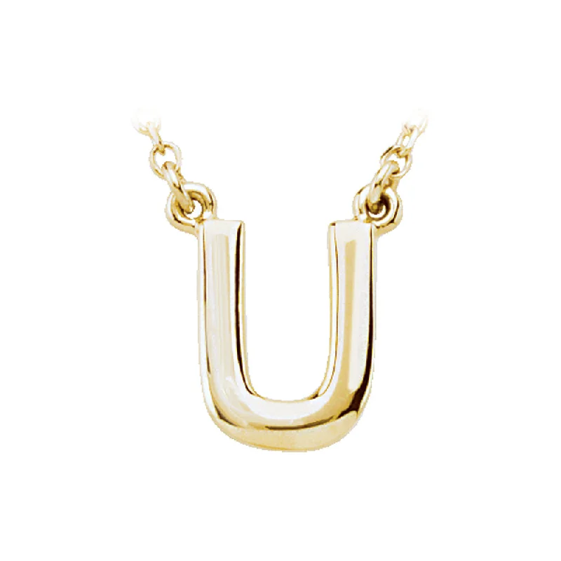 Ladies necklaces fine flair -14K Yellow Gold, Kendall Collection, Block Initial U Necklace, 16 Inch