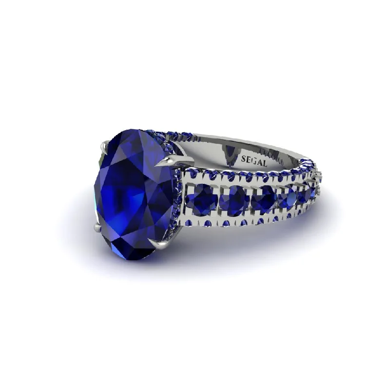 engagement-unique-silver-rings-4ct Oval Cut Sapphire Pave Engagement Ring - Selah No. 75