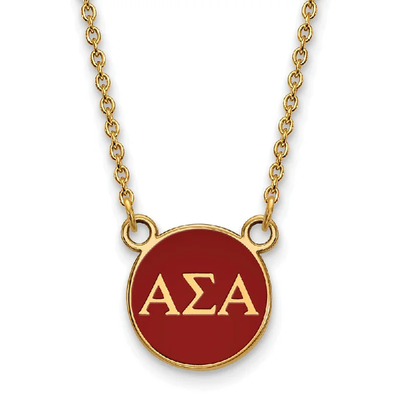 Ladies necklaces with blush coral -14K Plated Silver Alpha Sigma Alpha Small Greek Letter Enamel Necklace