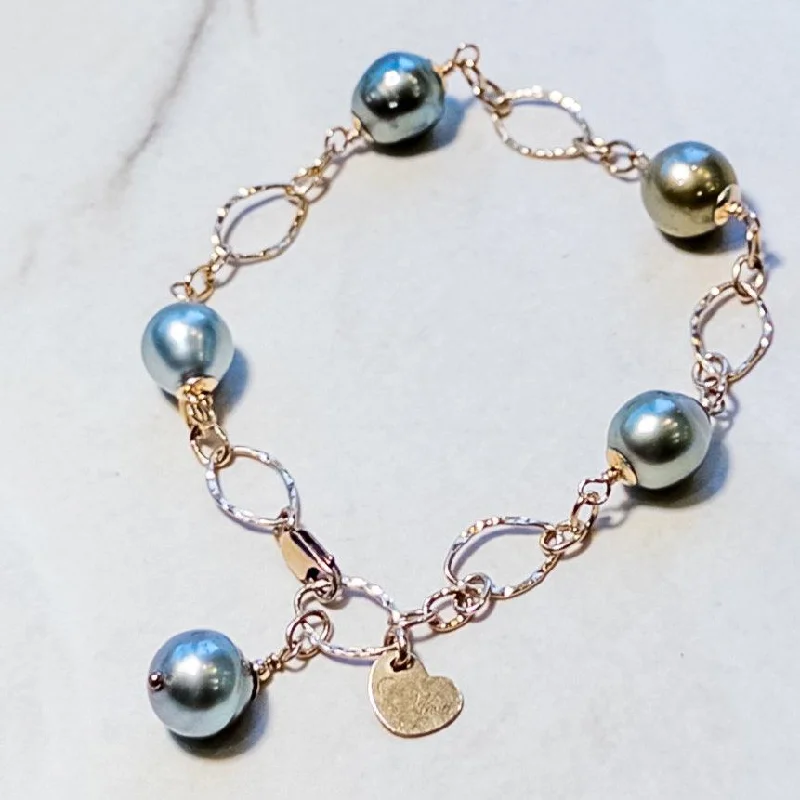 Ladies bracelets fancy elegance -Tahitian Pearl chain link bracelet