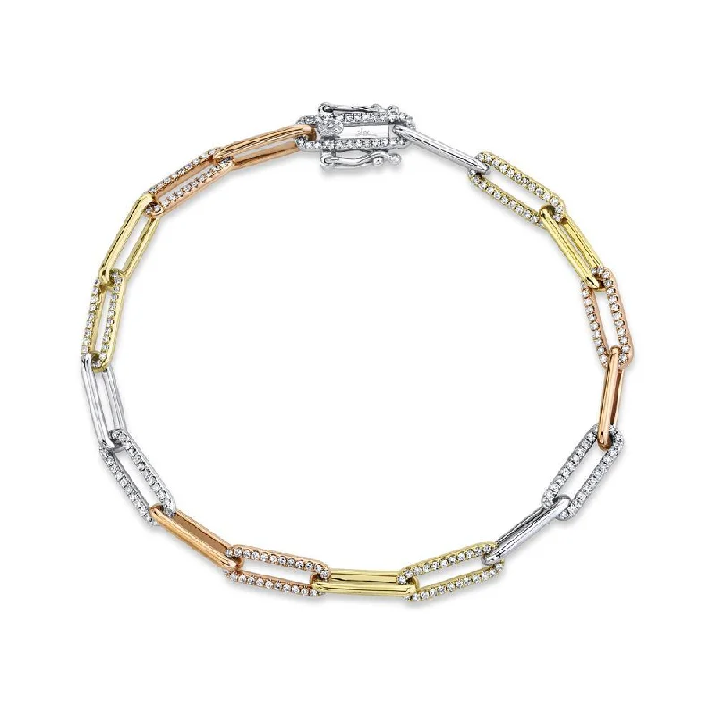 Ladies bracelets timeless elegance -14K Multitoned Diamond Paper Clip Link Bracelet