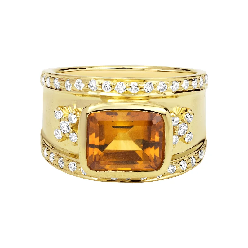 ladies-princess-cut-gold-rings-Ring - Citrine And Diamond (2328D)