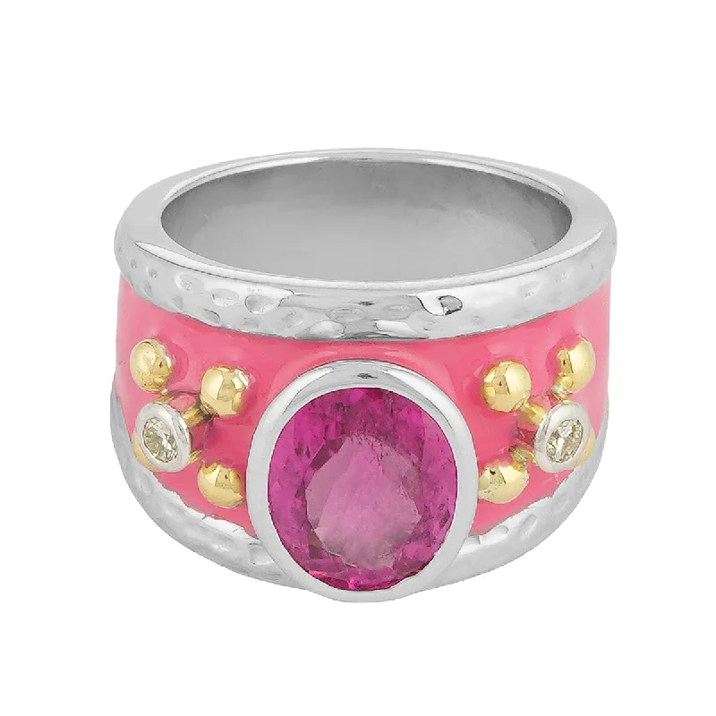 ladies-sapphire-shank-rings-Ring - Rubellite and Diamond (Enamel) (43EM)