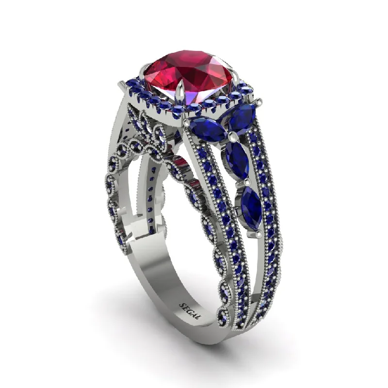 engagement-affordable-sapphire-rings-Ruby Eternal Embrace Double Shank Filigree Engagement Ring - Celine No. 72