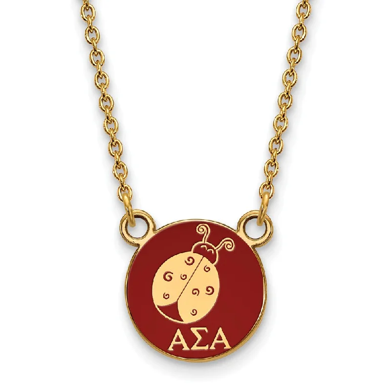 Ladies necklaces space-age style -14K Plated Silver Alpha Sigma Alpha Small Mascot Red Enamel Necklace