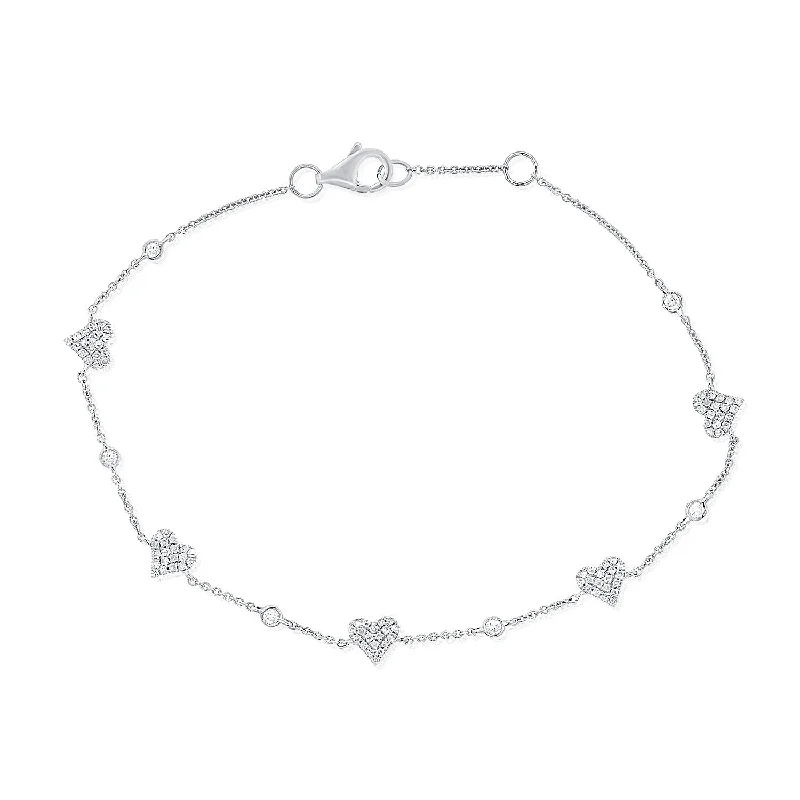 Ladies bracelets with starry stones -14K White Gold Diamond Pave Heart & Bezel Diamond Bracelet