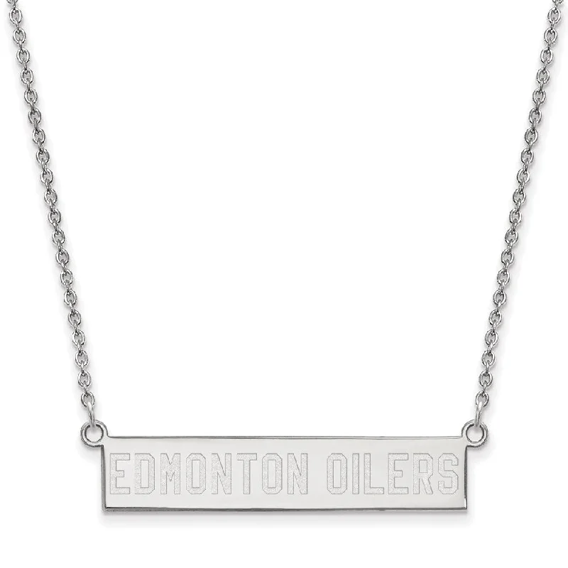 Ladies necklaces elegant charm -Sterling Silver NHL Edmonton Oilers Small Bar Necklace, 18 In