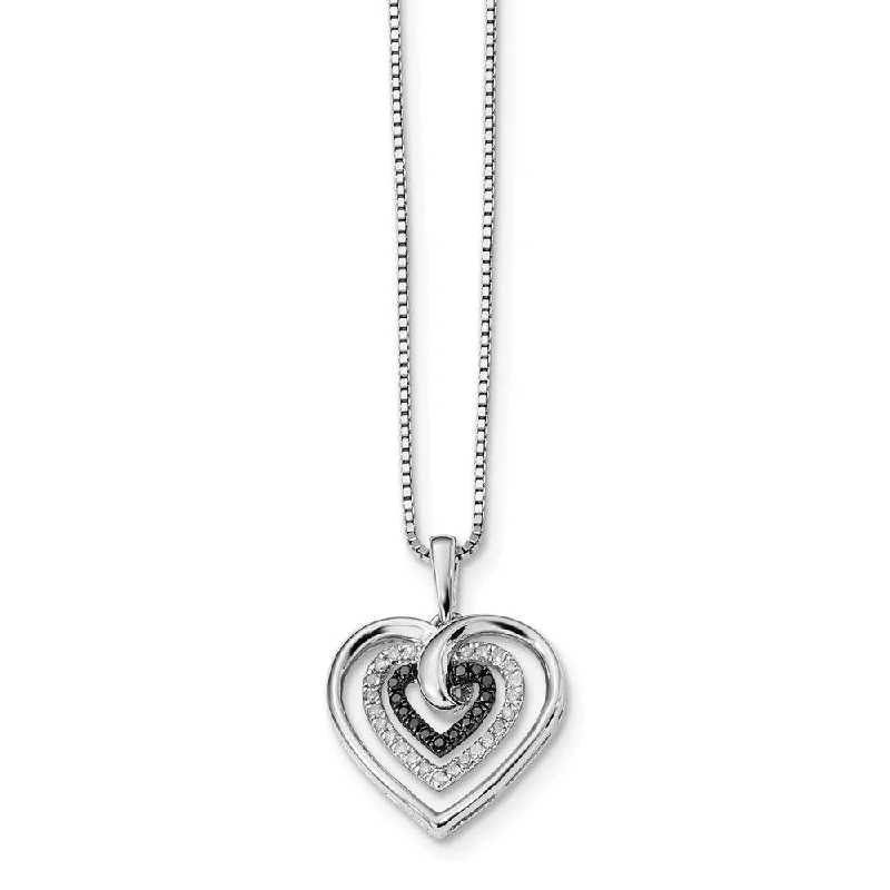 Ladies necklaces muted tones -1/4 Ctw Black & White Diamond Triple Heart Necklace in Sterling Silver