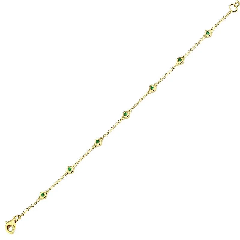 Ladies bracelets stylish charm -14k Yellow Gold Emerald Gemstone Diamond by the Yard Bracelet