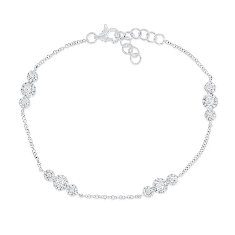 Ladies bracelets for nightlife vibes -14K White Gold Diamond Halo Trio Bracelet