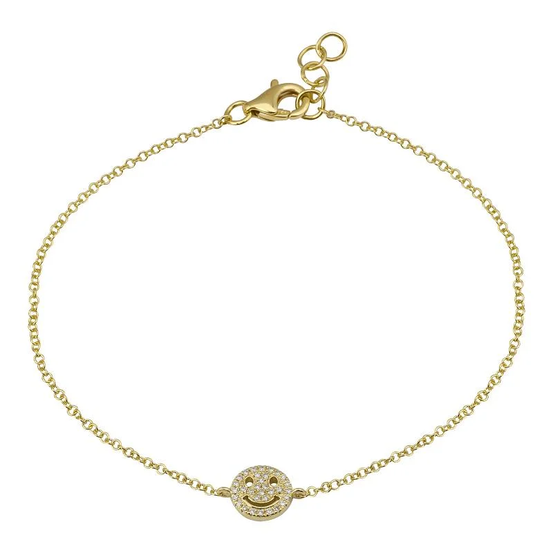 Ladies bracelets for nomad vibes -14k Yellow Gold Happy Face Diamond Bracelet