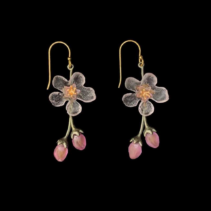 ladies-statement-silver-earrings-Peach Blossom Earrings - Flower Drop Wire