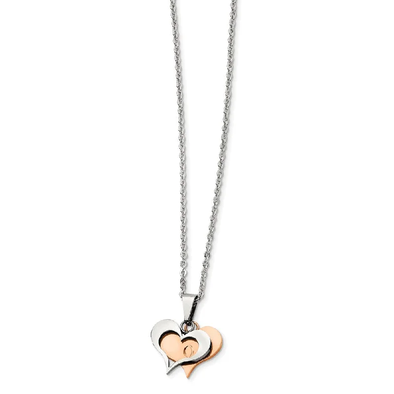 Ladies necklaces for workday style -Stainless Steel and Rose Gold Tone Double Heart Necklace, 22 Inch