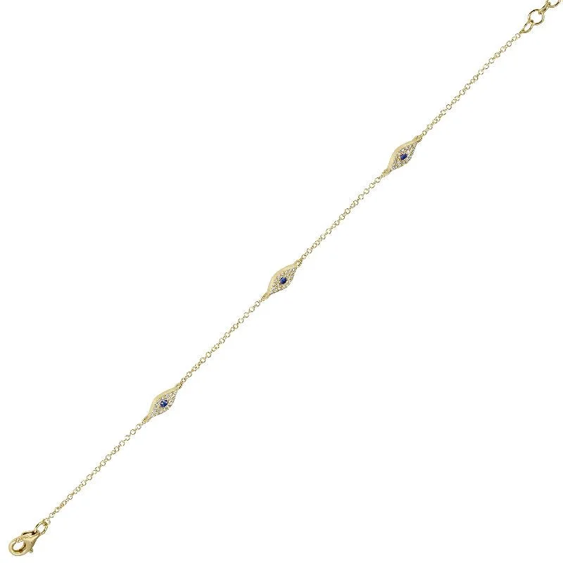 Ladies bracelets with orbit charms -14k Yellow Gold Diamond and Sapphire Evil Eye Bracelet