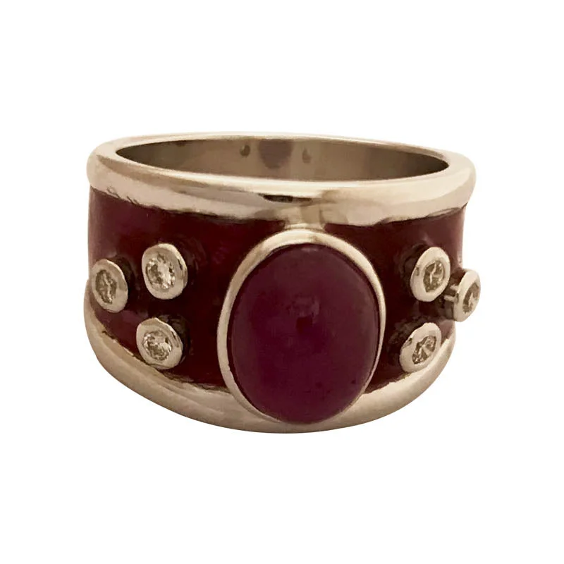 ladies-diamond-bezel-rings-Repair - Ring - Ruby and Diamond (Enamel) in Sterling Silver (277CS)