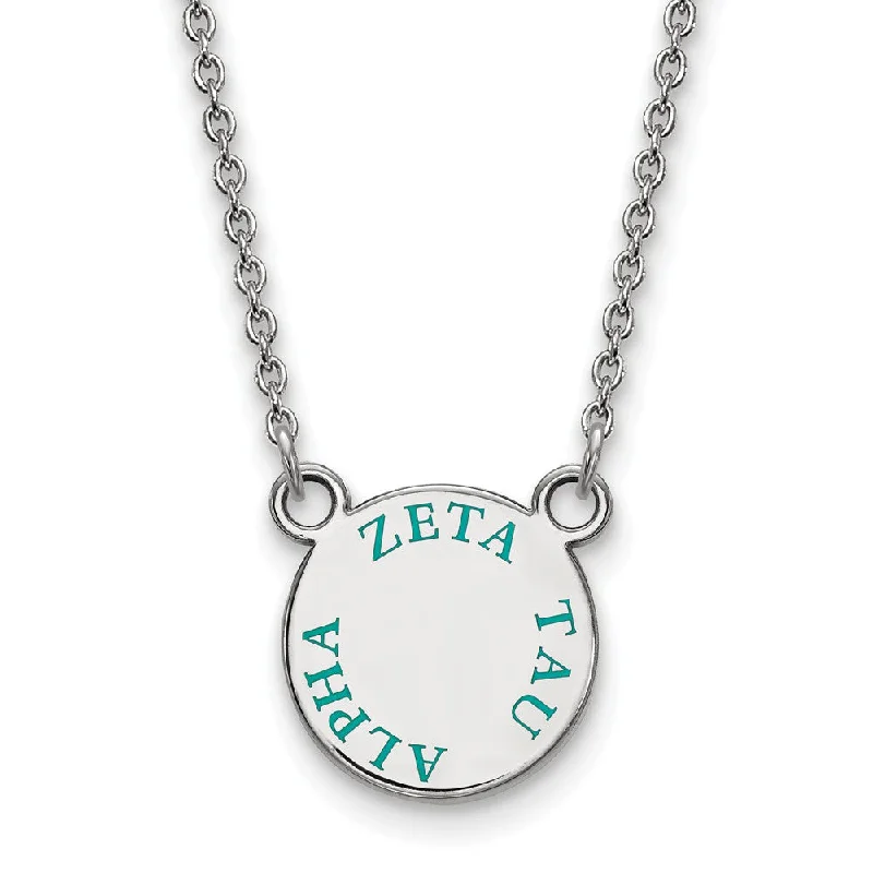 Ladies necklaces gritty charm -Sterling Silver Zeta Tau Alpha Small Turqouise Enamel Necklace