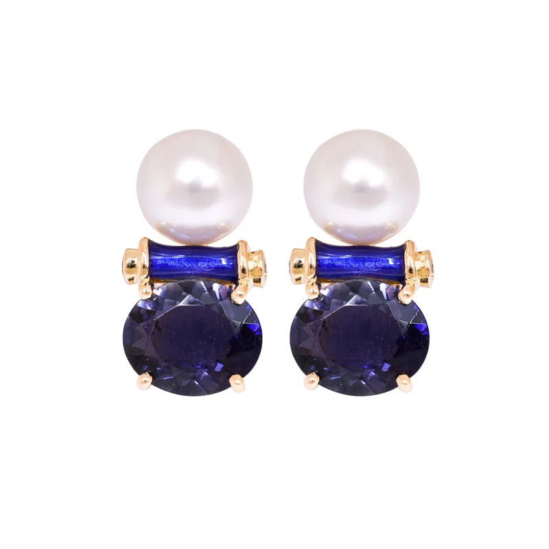 ladies-minimalist-post-earrings-EARRINGS- IOLITE, S.S. PEARL AND DIAMOND (ENAMEL)