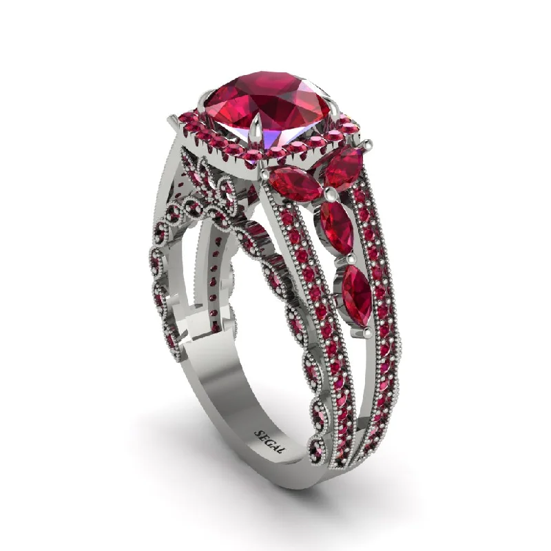 engagement-elegant-cathedral-rings-Ruby Eternal Embrace Double Shank Filigree Engagement Ring - Celine No. 57