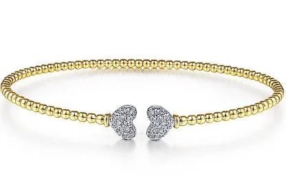 Ladies bracelets for leader vibes -14K White & Yellow Gold Split Cuff Bracelet Pave Diamond Hearts