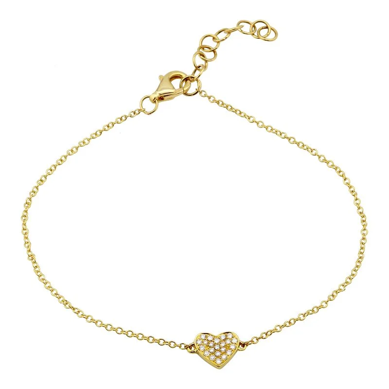 Ladies bracelets for cherished moments -14K Yellow Gold Dainty Diamond Heart Bracelet