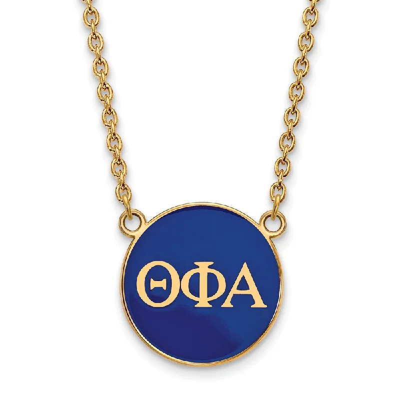 Ladies necklaces with dusk tourmaline -14K Plated Silver Theta Phi Alpha Large Blue Enamel Disc Necklace