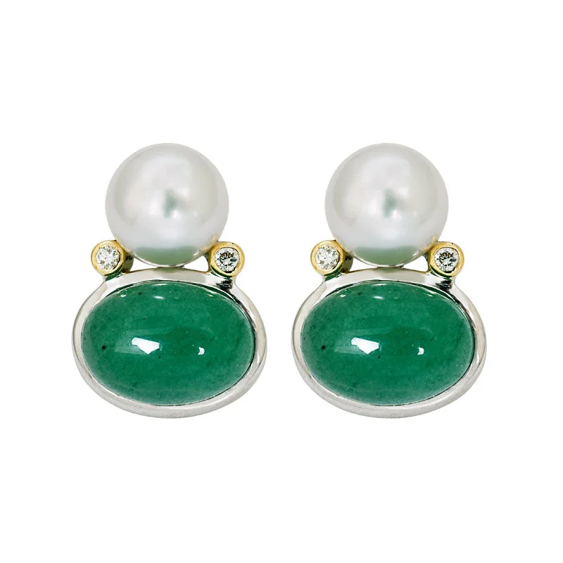 ladies-diamond-rose-gold-earrings-Earrings- Aventurine, South Sea Pearl and Diamond