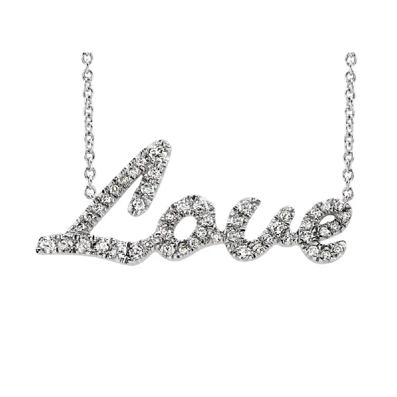 Ladies necklaces for trade vibes -1/5 Ctw Diamond Love Script Necklace in 14k White Gold, 18 Inch