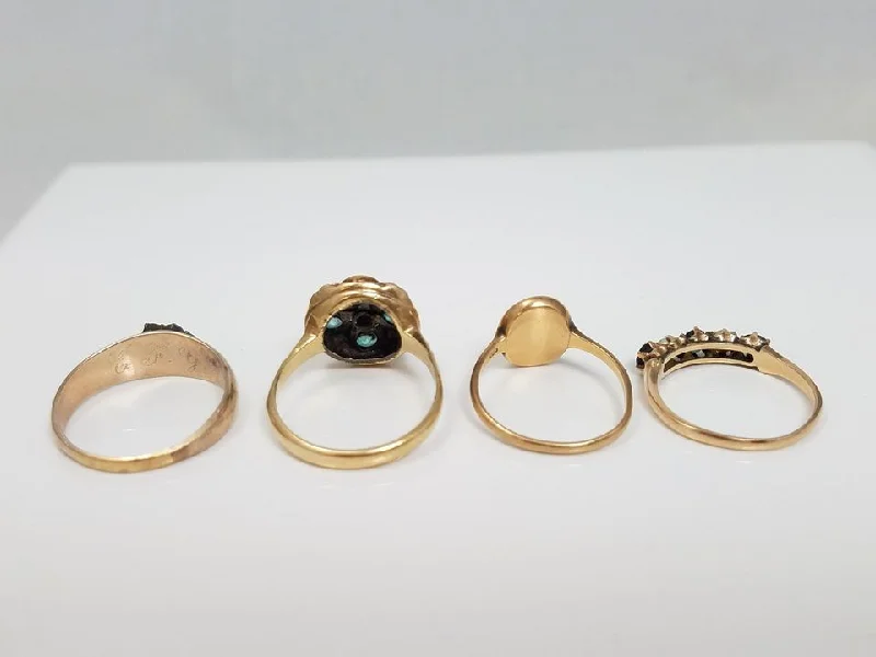 ladies-custom-emerald-rings-Four Vintage 7k-9k Yellow Gold Natural Gemstone Rings To Restore