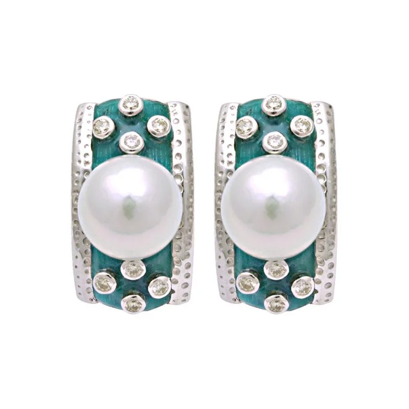 ladies-gemstone-hoop-earrings-Earrings-South Sea Pearl and Diamond (Enamel)  (194IS)