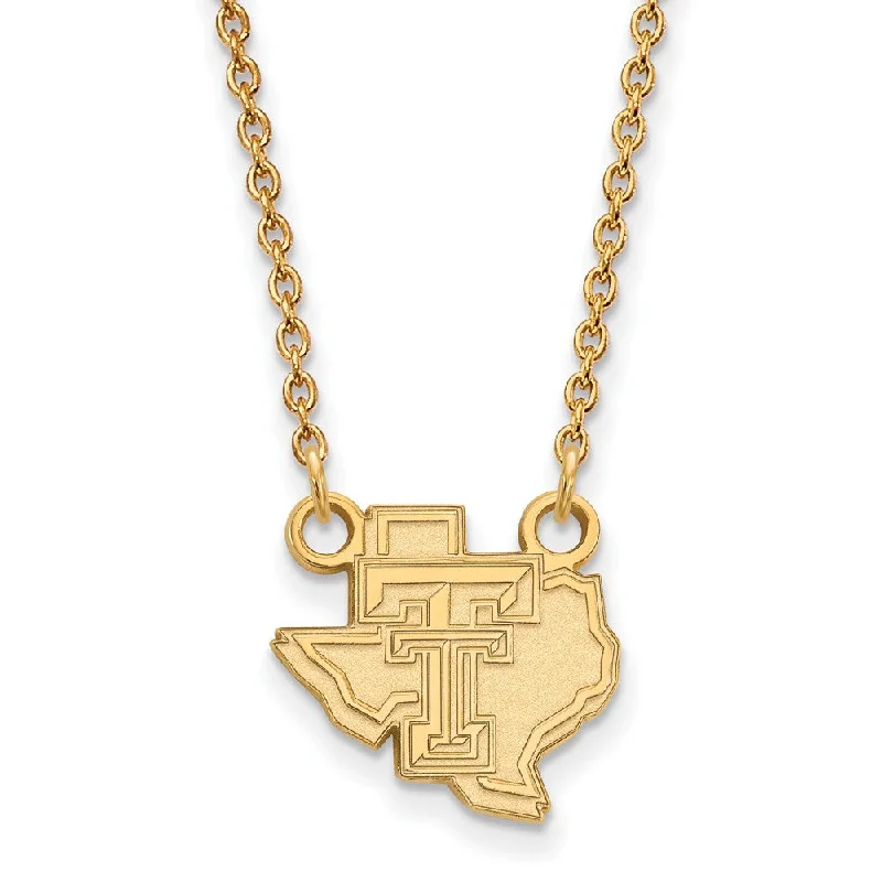 Ladies necklaces with mixed alloys -14k Gold Plated Silver Texas Tech U Small Pendant Necklace