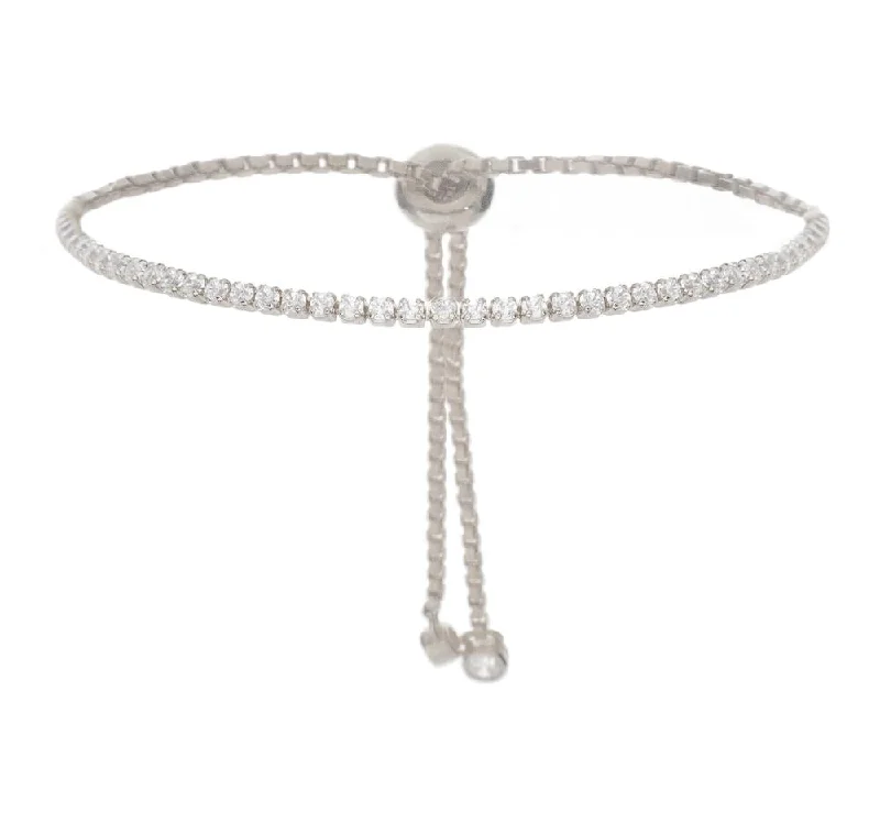 Ladies bracelets for fashion vibes -SINGLE ROW PULL BRACELET, SILVER