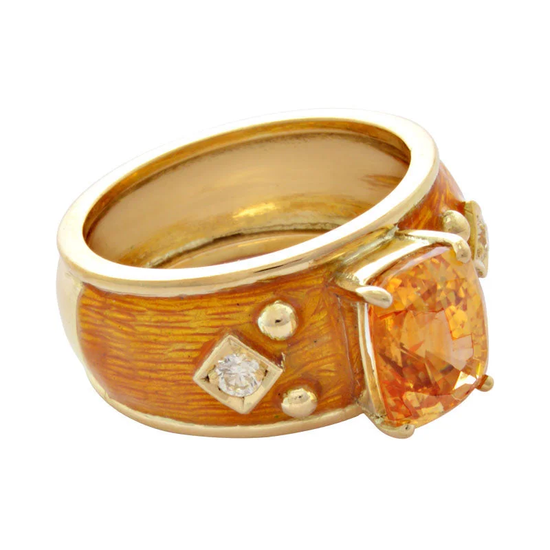 ladies-asscher-cut-rose-gold-rings-Ring - Yellow Sapphire & Diamond (enamel) (1913G)