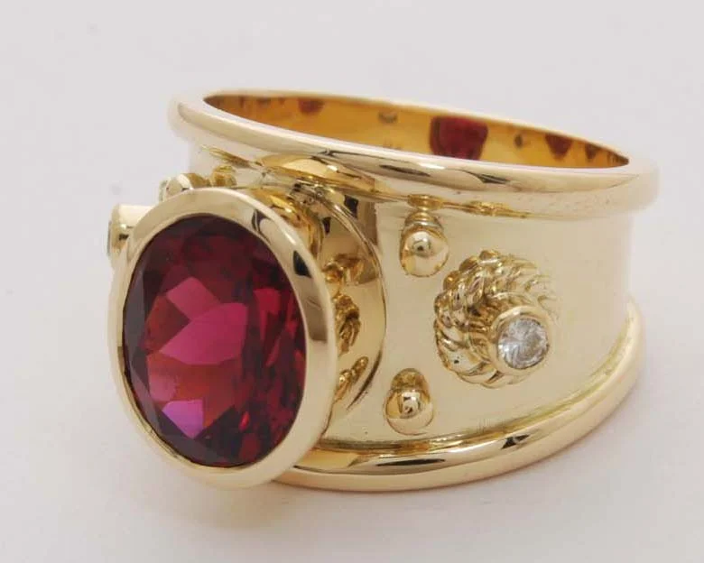 ladies-diamond-bezel-rings-Repair - Ring - Rubellite and Diamond (1790N)