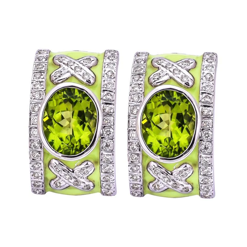 ladies-heart-rose-gold-earrings-Earrings- Peridot and Diamond (Enamel)  (256DS)