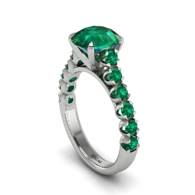 engagement-elegant-cathedral-rings-2ct Round Cut Emerald 14K Gold Engagement Ring - Christina No. 21