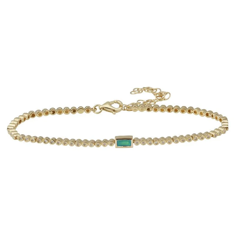 Ladies bracelets fine elegance -Yellow 14k Emerald & Diamond beaded Bracelet