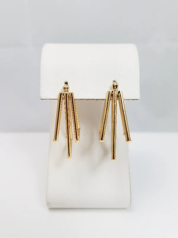 ladies-ethnic-chandelier-earrings-14k Yellow Gold Triple Hollow Square Hoop Earrings