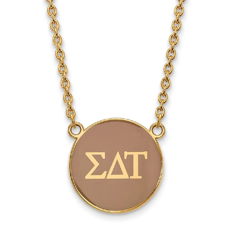 Ladies necklaces classic flair -14K Plated Silver Sigma Delta Tau Large Tan Enamel Disc Necklace