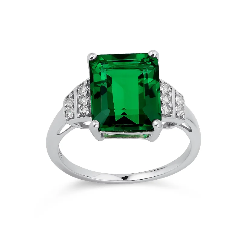 engagement-marquise-cut-gold-rings-Art Deco 3CT Nano Emerald & Sapphire Engagement Ring in Sterling Silver