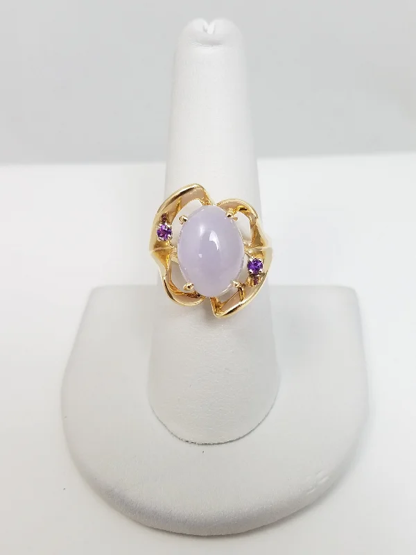 ladies-handmade-sapphire-rings-Pretty Purple Jade Amethyst 14k Yellow Gold Ring