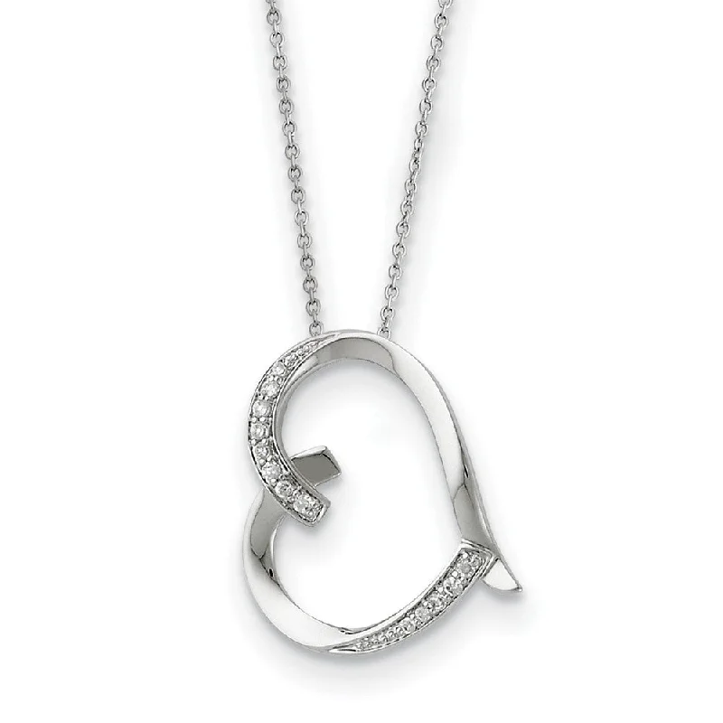 Ladies necklaces for medics -Rhodium Plated Sterling Silver & CZ Love You Mom Heart Necklace, 18 In