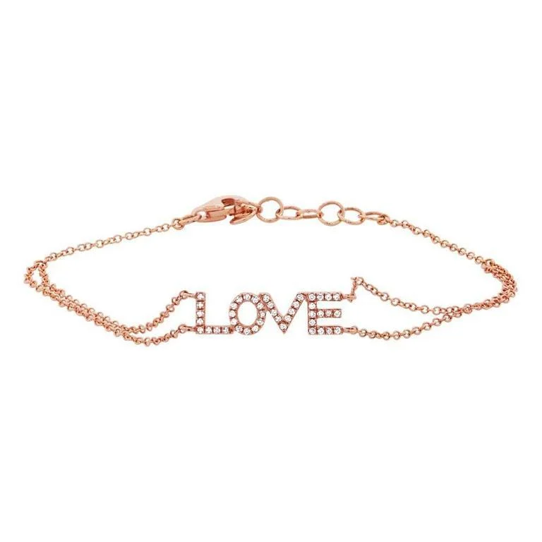 Ladies bracelets for concert vibes -14K Rose Gold Diamond "Love" Double Chain Bracelet