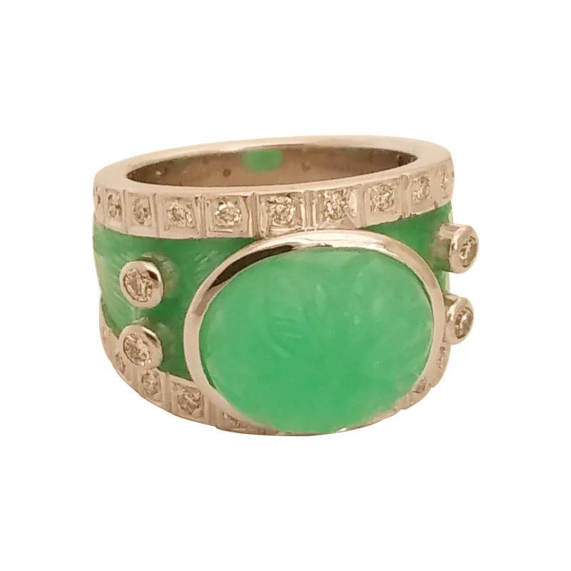 ladies-bridal-silver-rings-Repair - Ring - Chrysoprase And Diamond (Enamel) (255FS)