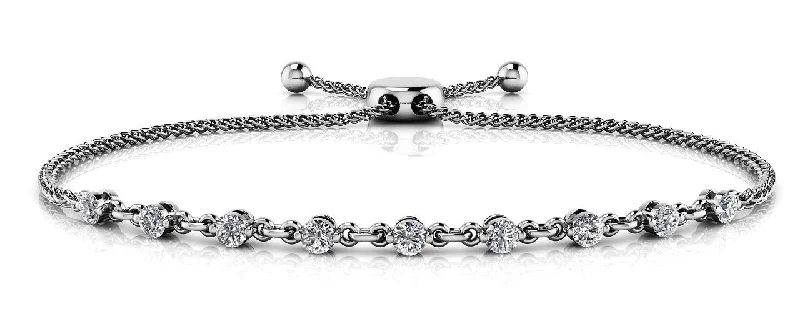 Ladies bracelets with pearl quartz -14K White Gold Diamond Adjustable Bolo Bracelet